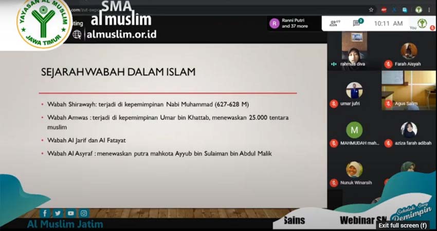 WEBINAR - Para siswa dan siswi SMA Al Muslim menggelar sosialisasi Covid-19 dengan Webinar, Rabun(17/6/2020)